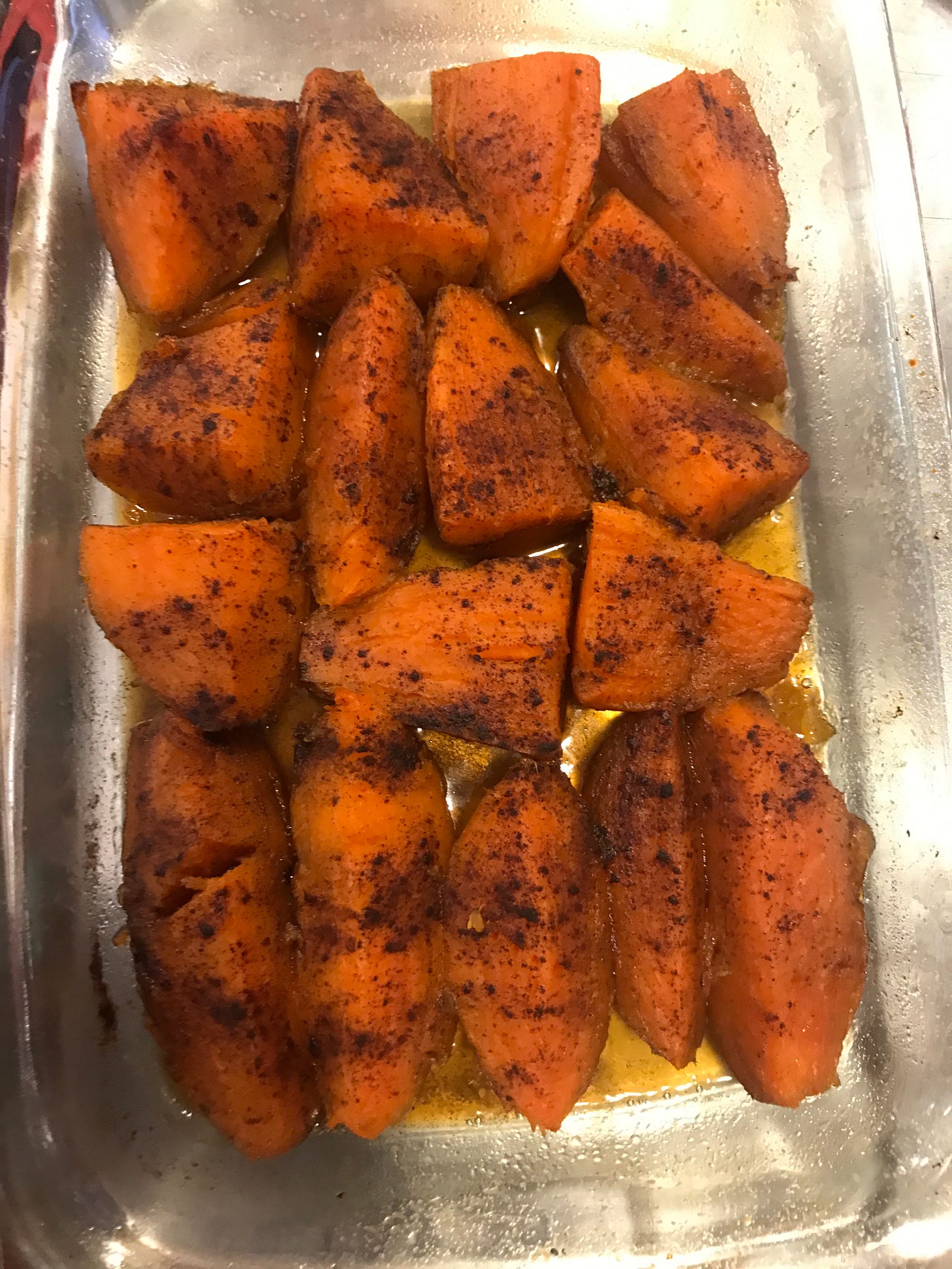 sweet potatoes covered with sweet sauce