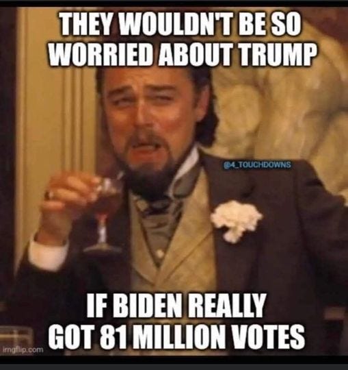 May be an image of 1 person and text that says 'THEY WOULDN'T BE SO WORRIED ABOUT TRUMP @4_TOUCHDOWNS IF BIDEN REALLY GOT 81 MILLION VOTES'