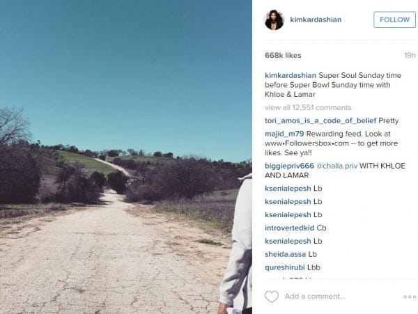 kim kardashian super bowl 50 hike 2016 gossip