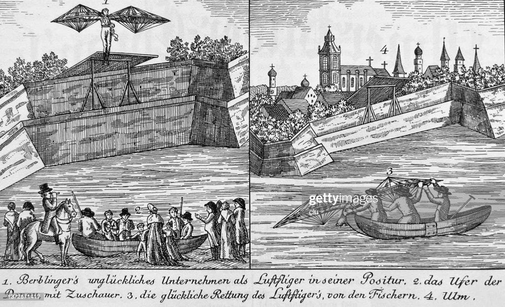 Tailleur d’Ulm, Albrecht Ludwig Berblinger, Dépliant de la tentative de fuite des Adlerbastei (1811)