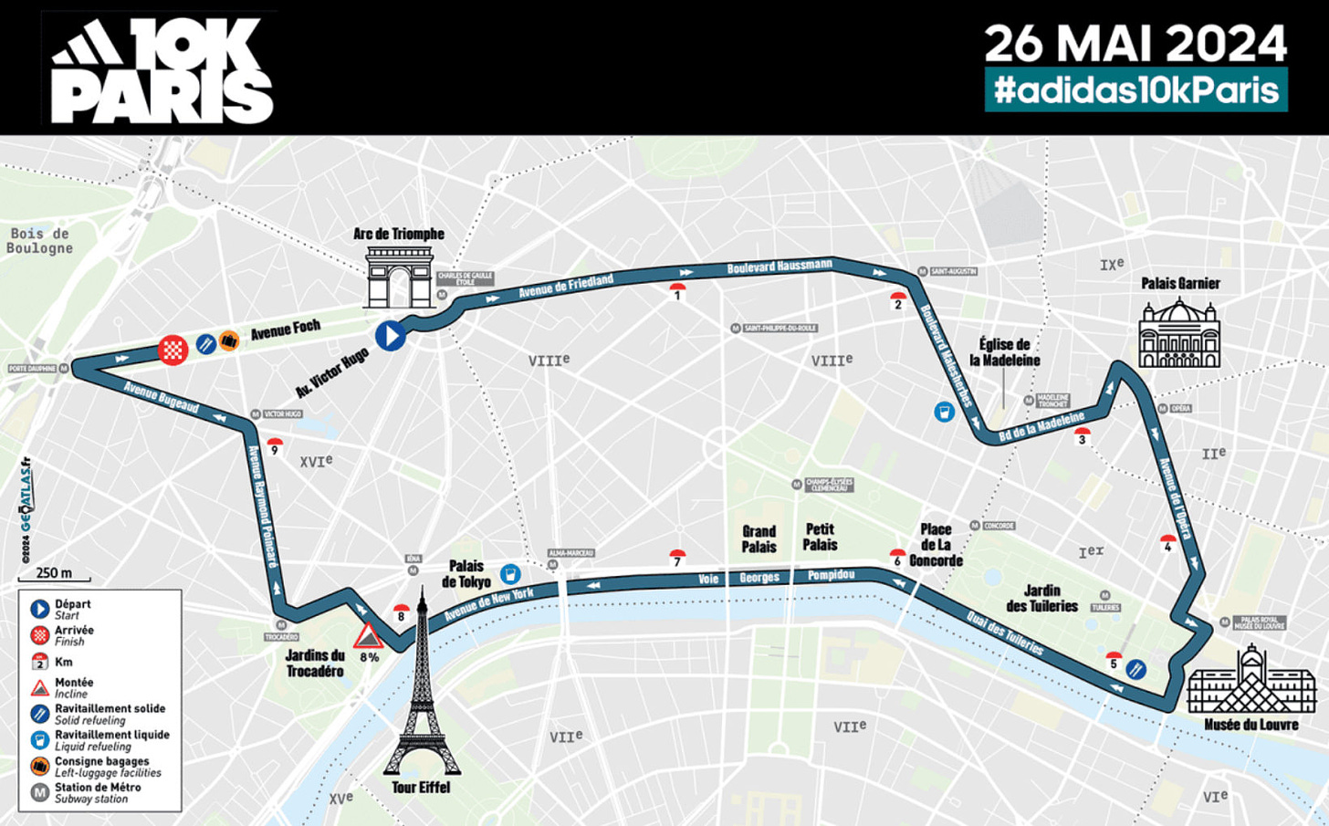 The 2024 Adidas 10K Paris course.