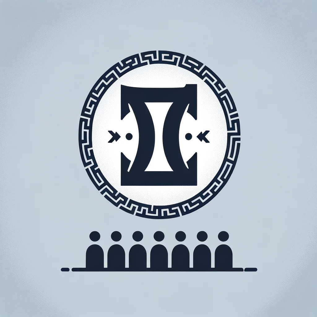 Create a visual representation focusing exclusively on the Greek symbol for leadership, without any additional elements or text. The design should highlight the symbol as a central figure, emphasizing its significance in the context of leadership qualities and roles. This minimalist approach aims to underscore the essence of leadership and its foundational role in guiding teams and organizations towards achieving their goals and overcoming challenges.