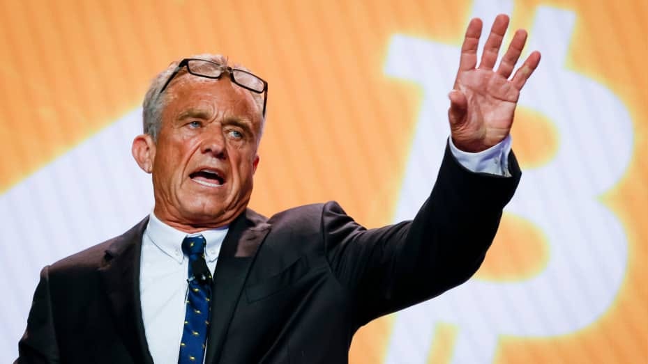 Robert F. Kennedy Jr., son of former U.S. Sen. Robert F. Kennedy, speaks during the Bitcoin 2023 conference in Miami Beach, Florida, May 19, 2023.