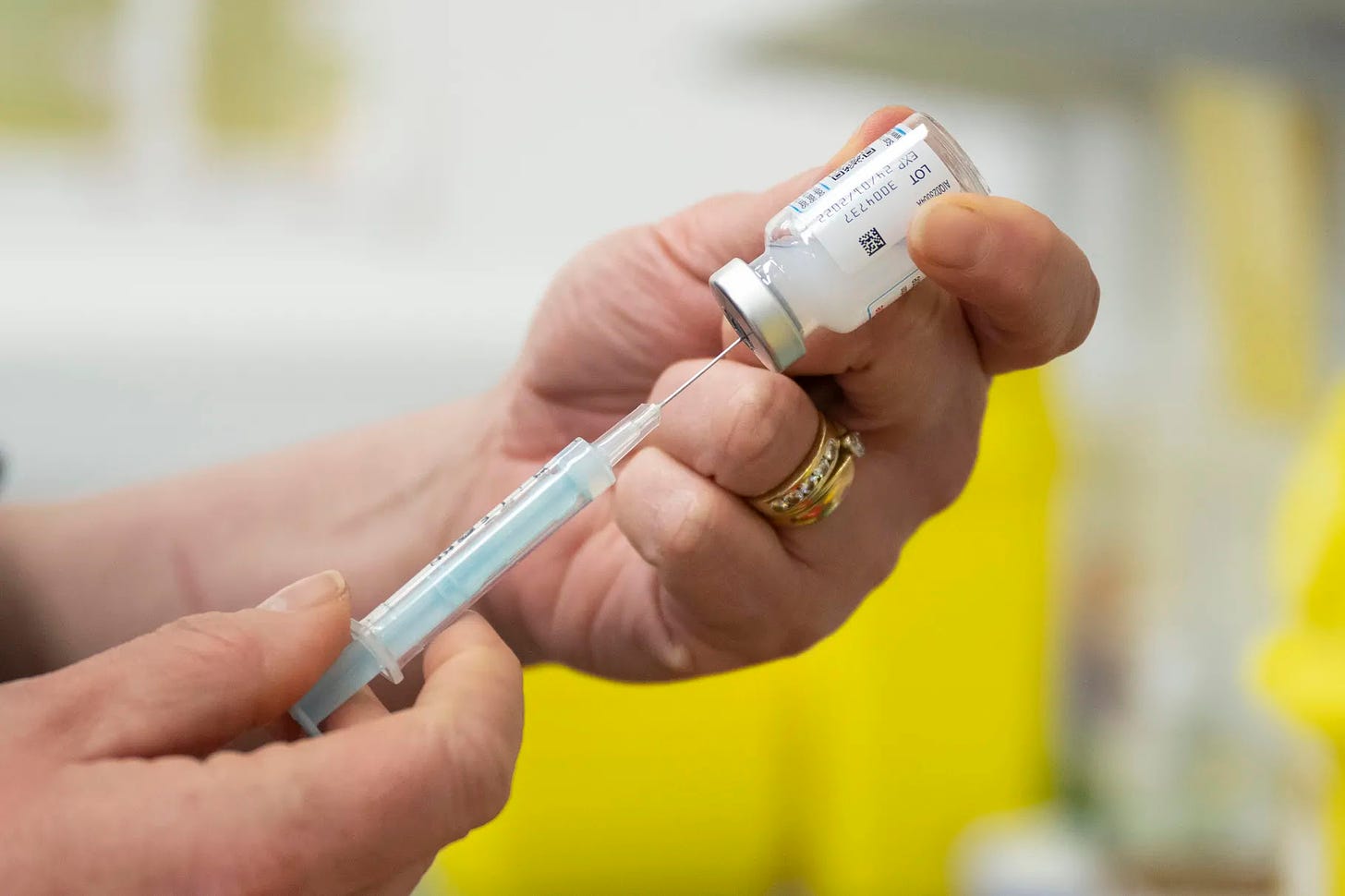 A close-up of the COVID-19 Moderna vaccine at the Cardiff Bay mass vaccination centre on December 8, 2021 in Cardiff, Wales.