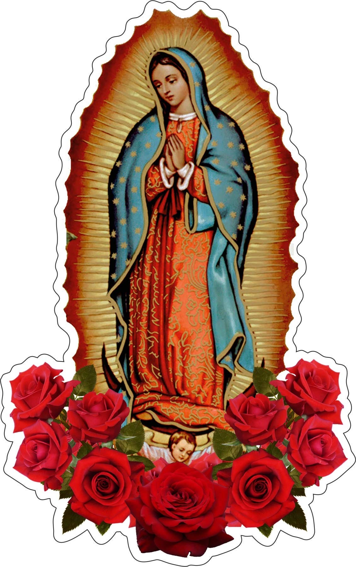 Amazon.com - Virgin Mary Vinyl Sticker Roses (Choose Your Size) Deangelo  Virgen de Guadalupe Stickers Church Decal Vinyl (3 inch - Longer Side)