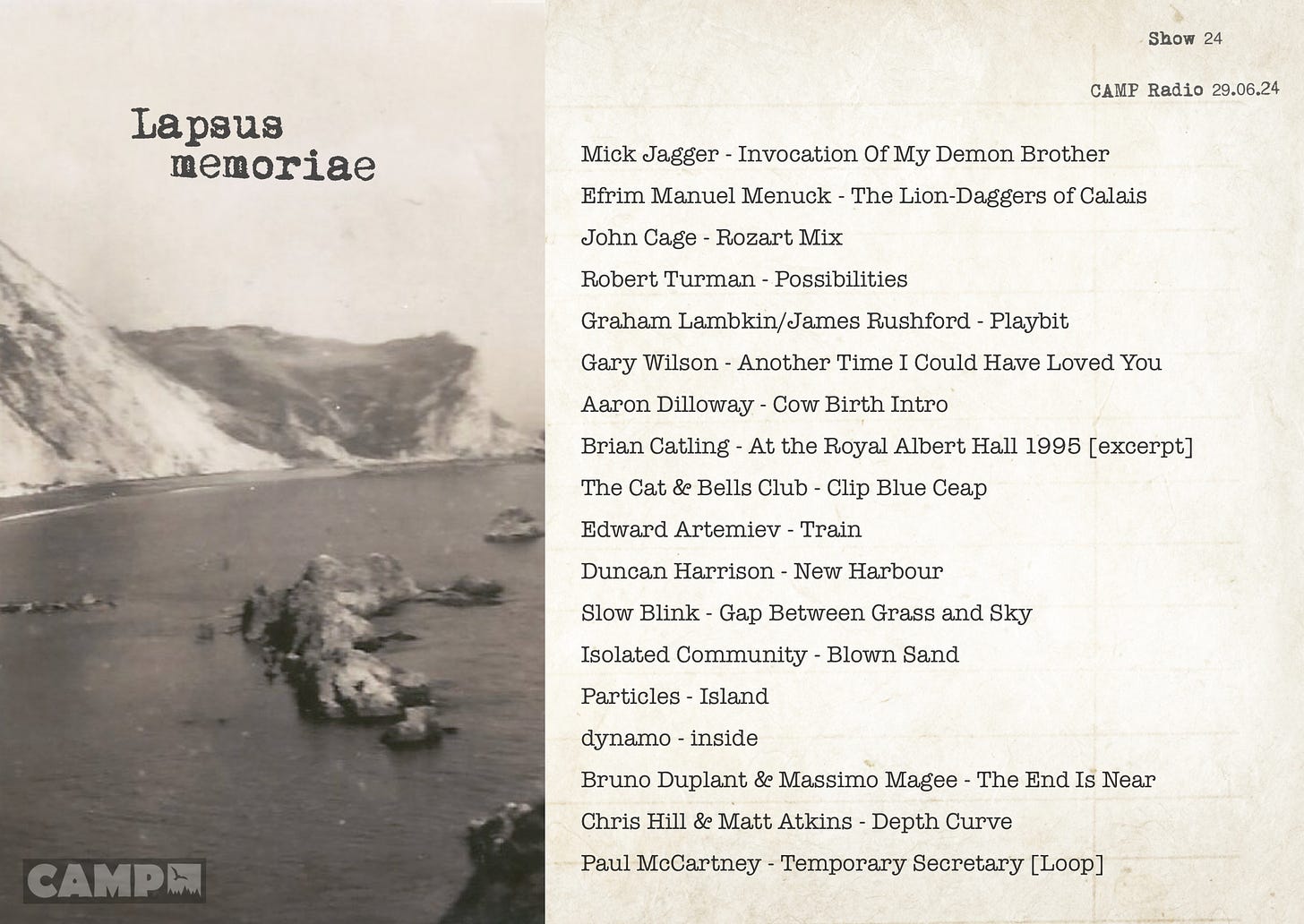 The track list for the Lapsus memoriae show aired on 29 June 2024.
