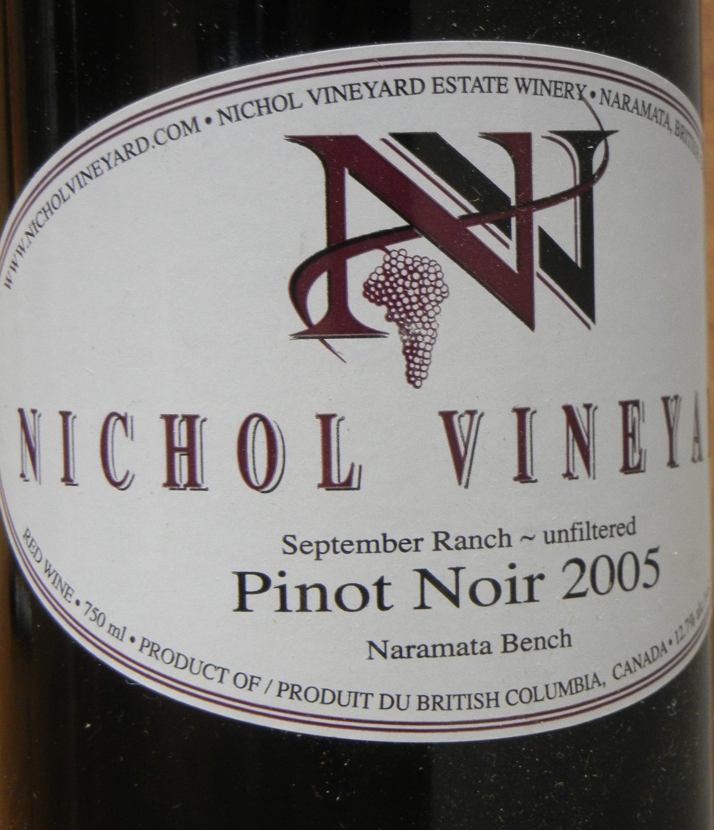 Nichol Vineyard Pinot Noir 2005 Label - BC Pinot Noir Tasting Review 3