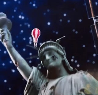 A statue of liberty holding a bell

Description automatically generated