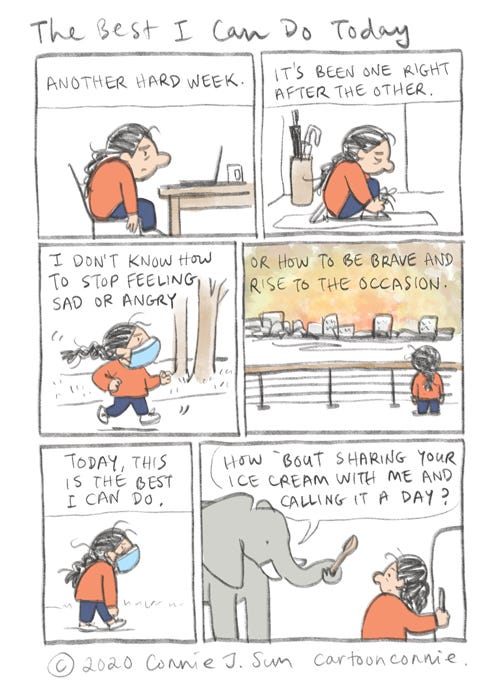 The Best I Can Do Today journal comic, illustration, comic strip, emotional health, doing your best, sketchbook, connie sun, cartoonconnie