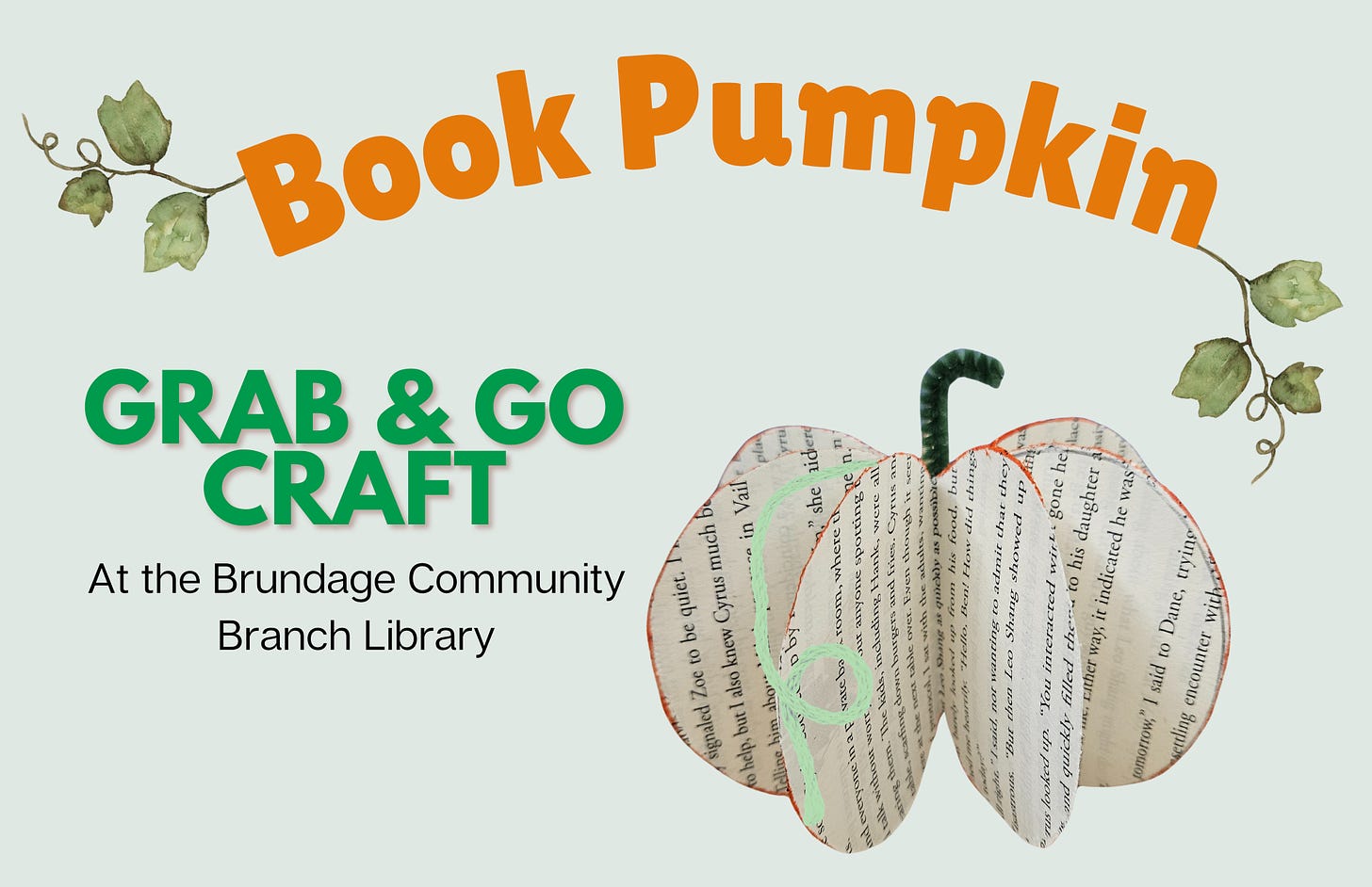 Children's October Grab & Go Craft: Book Pumpkin