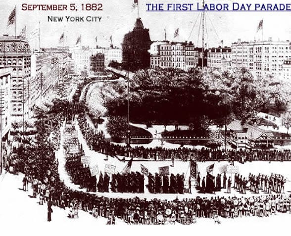 Black-and-white image of an 1882 New York City parade