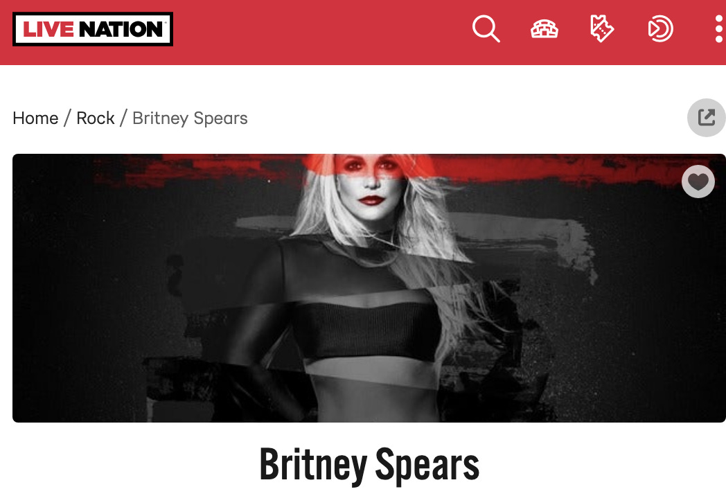 A promotional photo of Britney's Domination residency on Live Nation's website