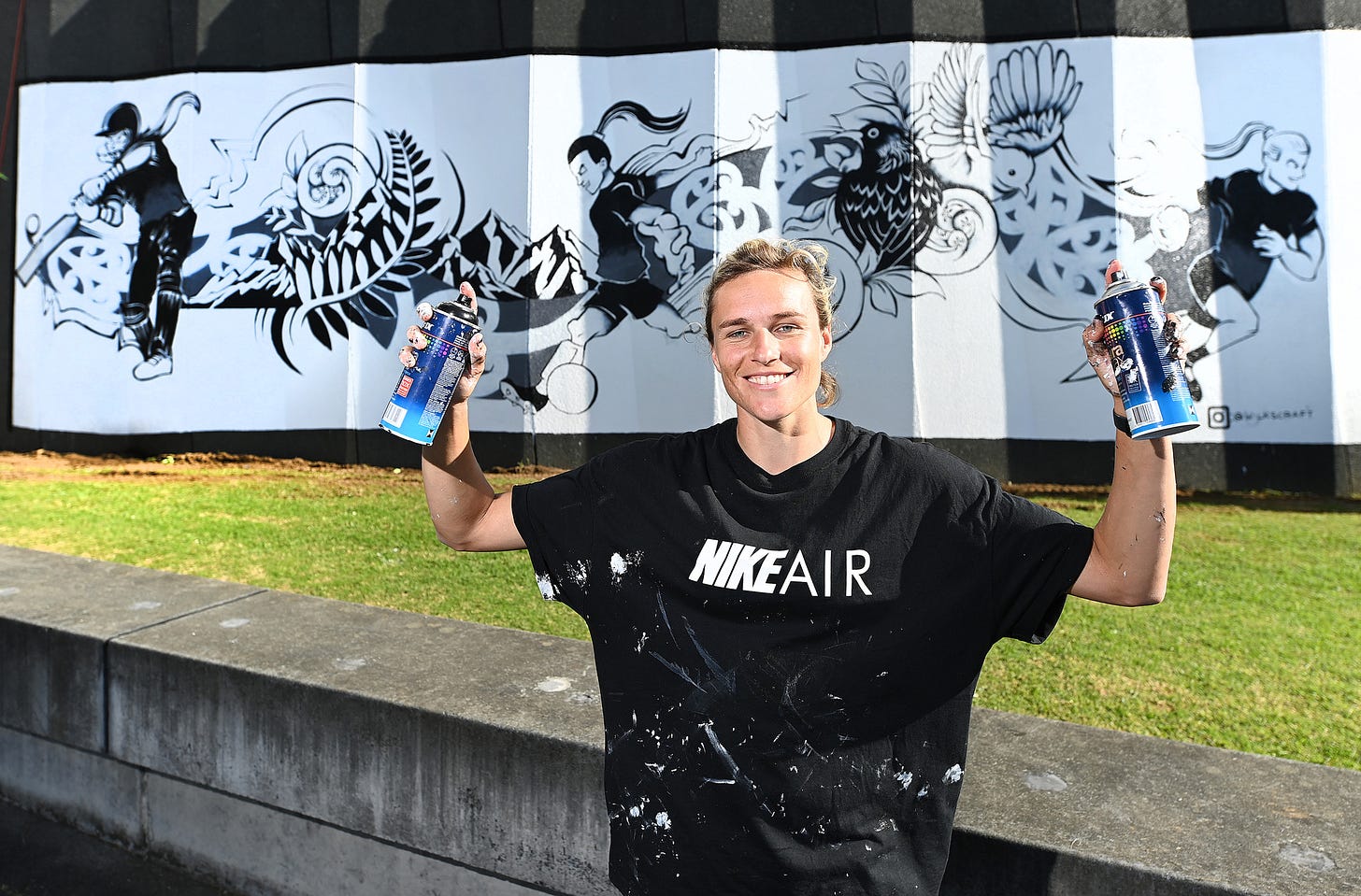 Football Ferns star Hannah Wilkinson paints Eden Park mural to commemorate  New Zealand's three women's World Cups - NZ Herald