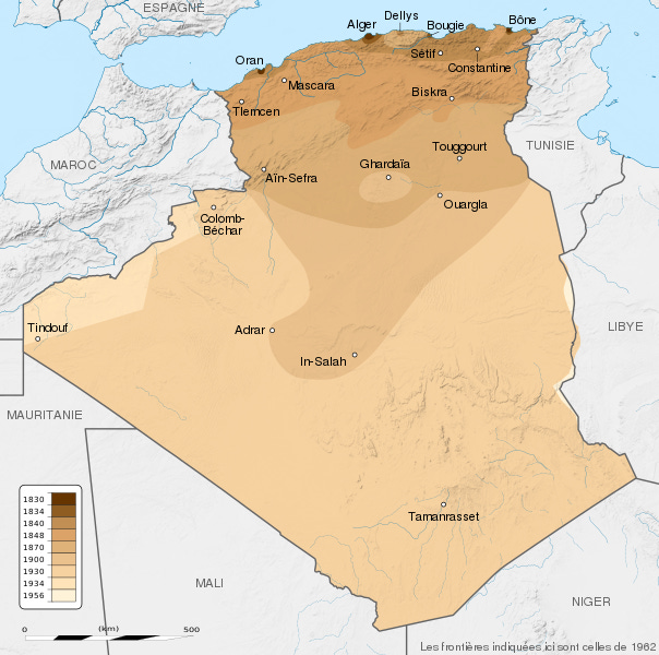 Map of Algeria showing progression of French influence