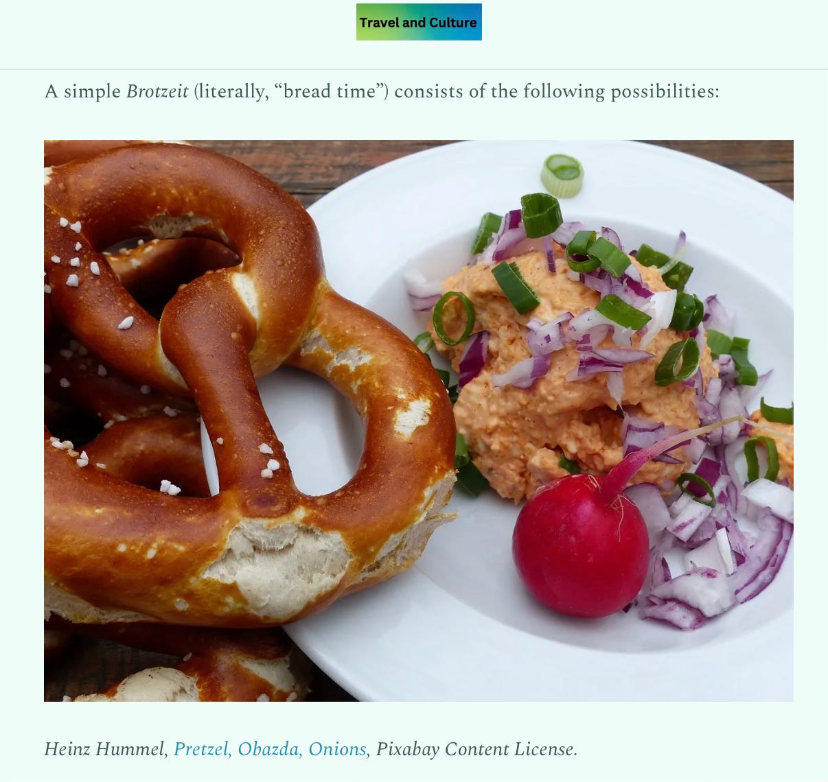 Bavarian Beer Gardens: A large pretzel at the side of a plate of veggies