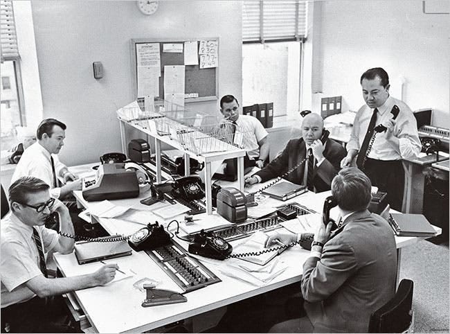 <strong>Driving Deals, Flying High</strong> Tsai, standing, at the Manhattan fund, 1966.