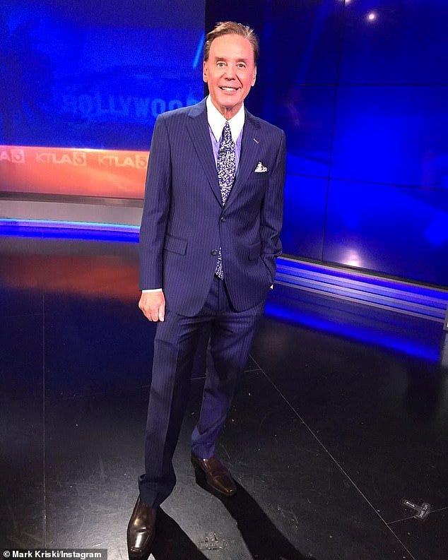 KTLA weathercaster Mark Kriski (pictured) suffered a 'mild stroke' earlier this week, the station reported on Wednesday. His wife, reporter Jennifer Gould, told TMZ that he was hospitalized