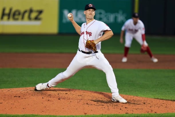 Sea Dogs' Ryan Zeferjahn delivers a pitch against the Hartford Yard Goats on Tuesday.