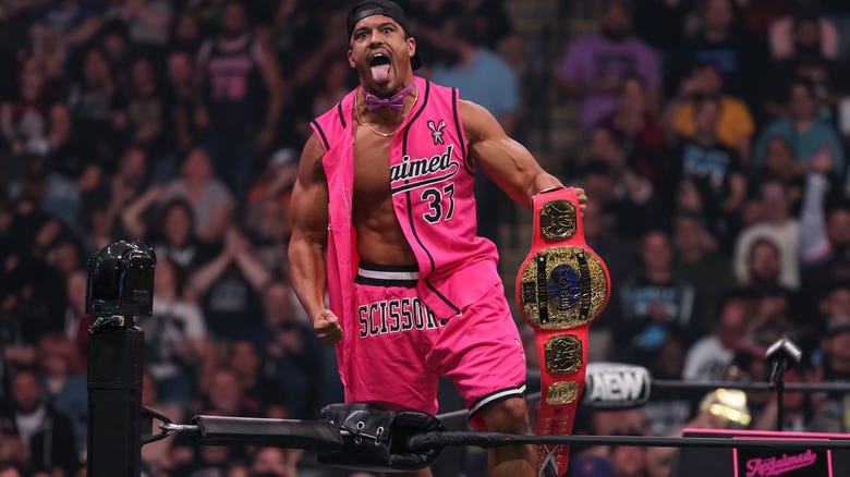 Anthony Bowens with the new AEW trios belt