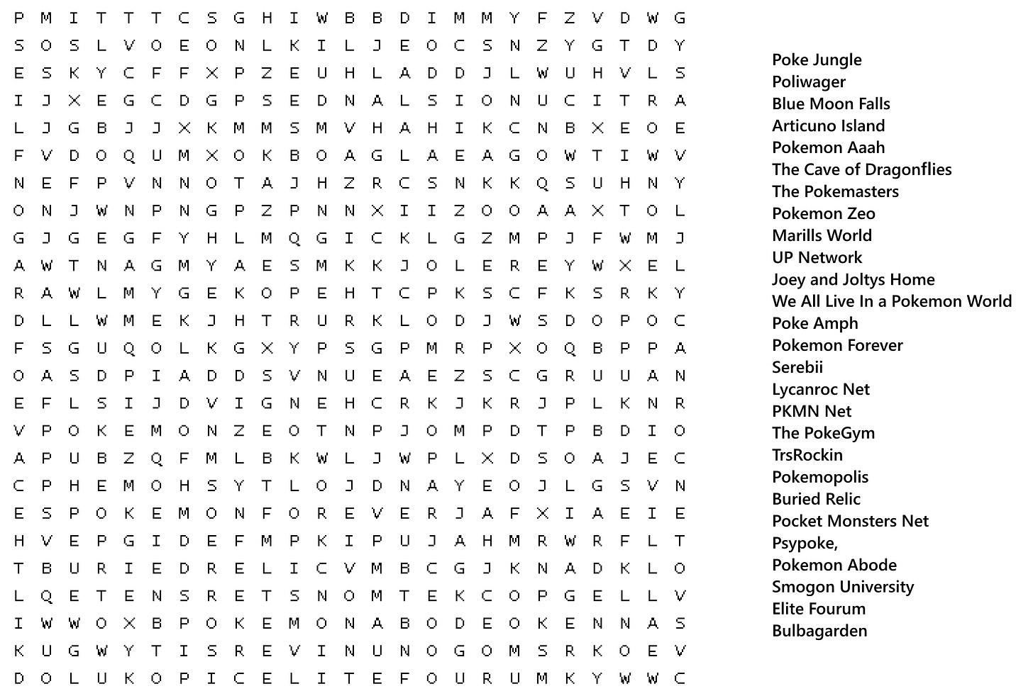 Can you find all of these fansite names in our word search?