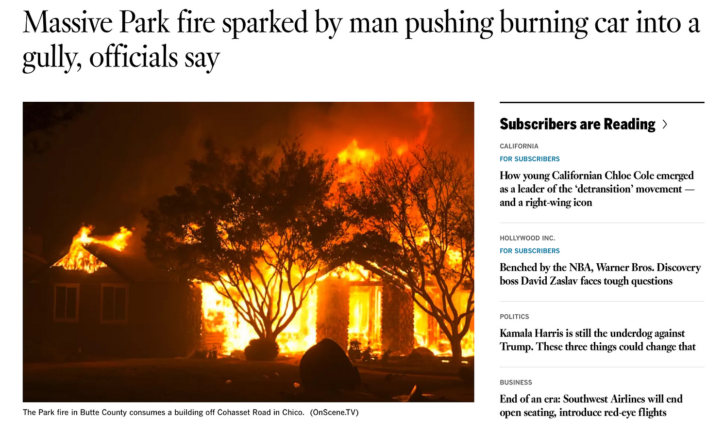 An image taken from teh LA Times website shows a burning house.