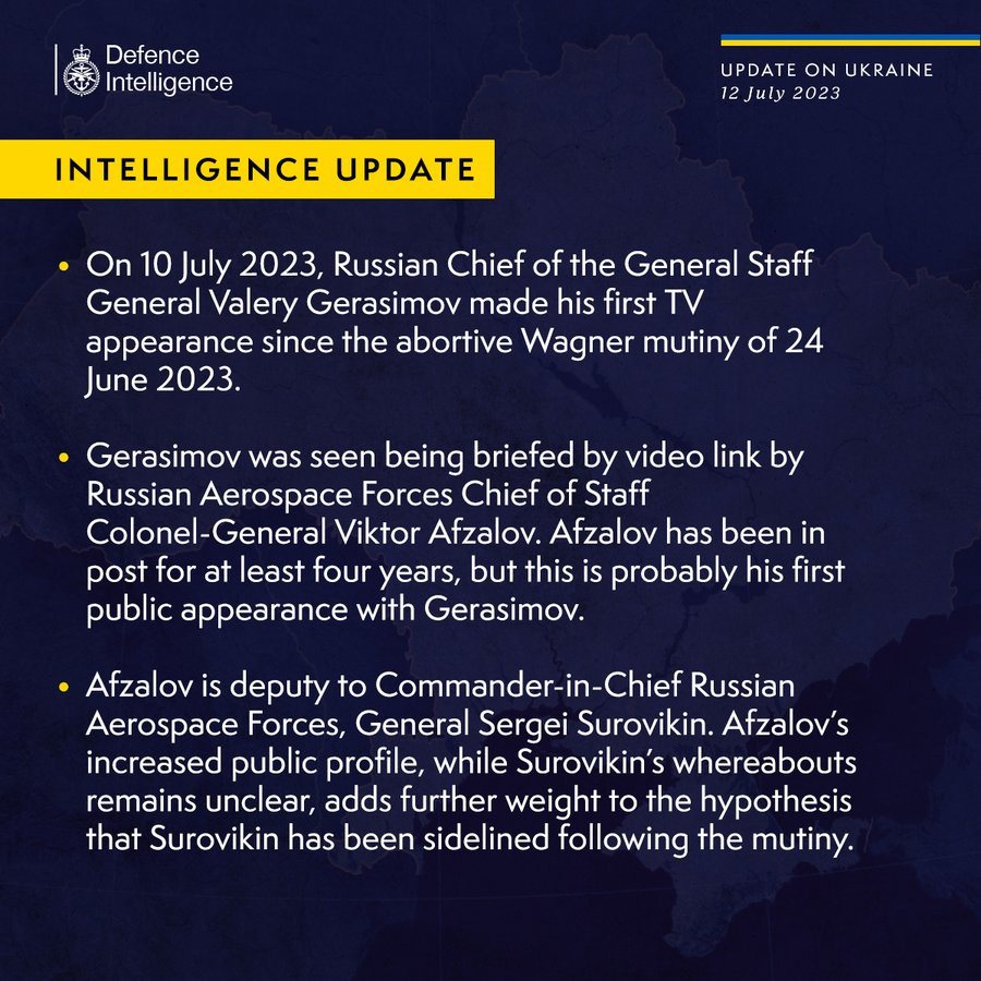 Latest Defence Intelligence update on the situation in Ukraine - 12 July 2023. Please read thread below for full image text.
