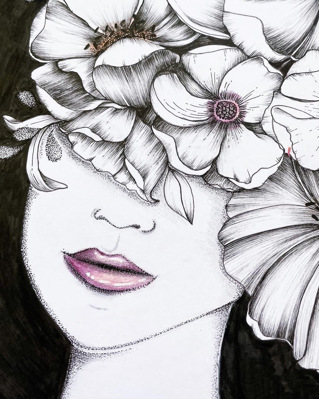 Detail 2 from this weeks Floral Portrait Illustration by Georgie St Clair
