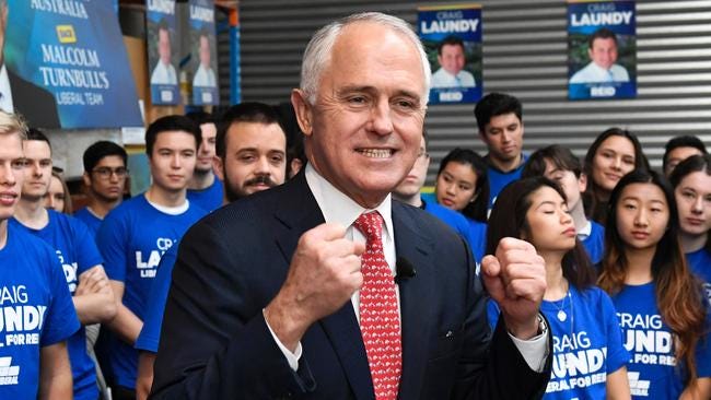 Malcolm Turnbull on the campaign trail before the 2016 election. Picture: AFP