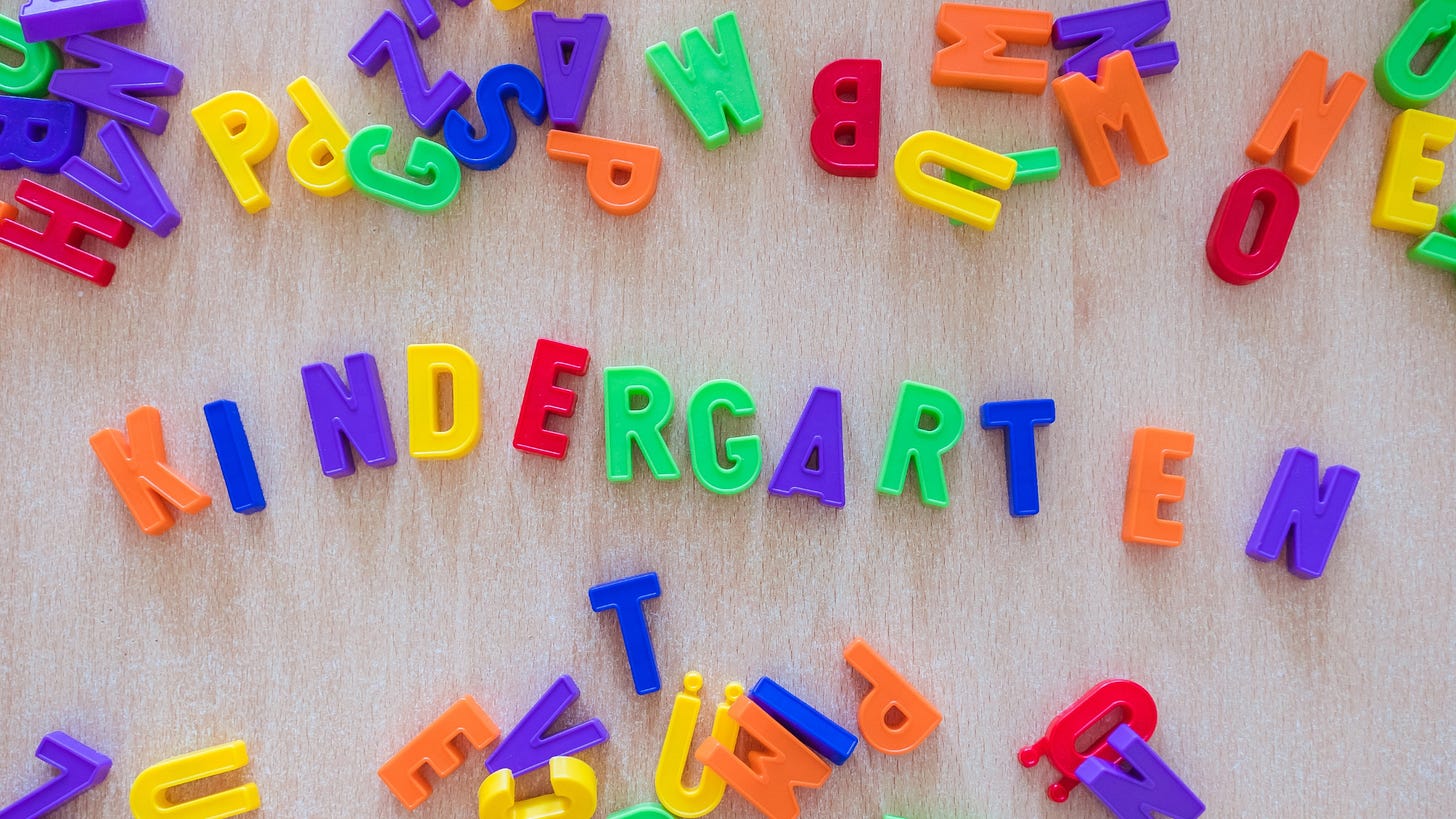 Colorful letters arranged to spell Kindergarten