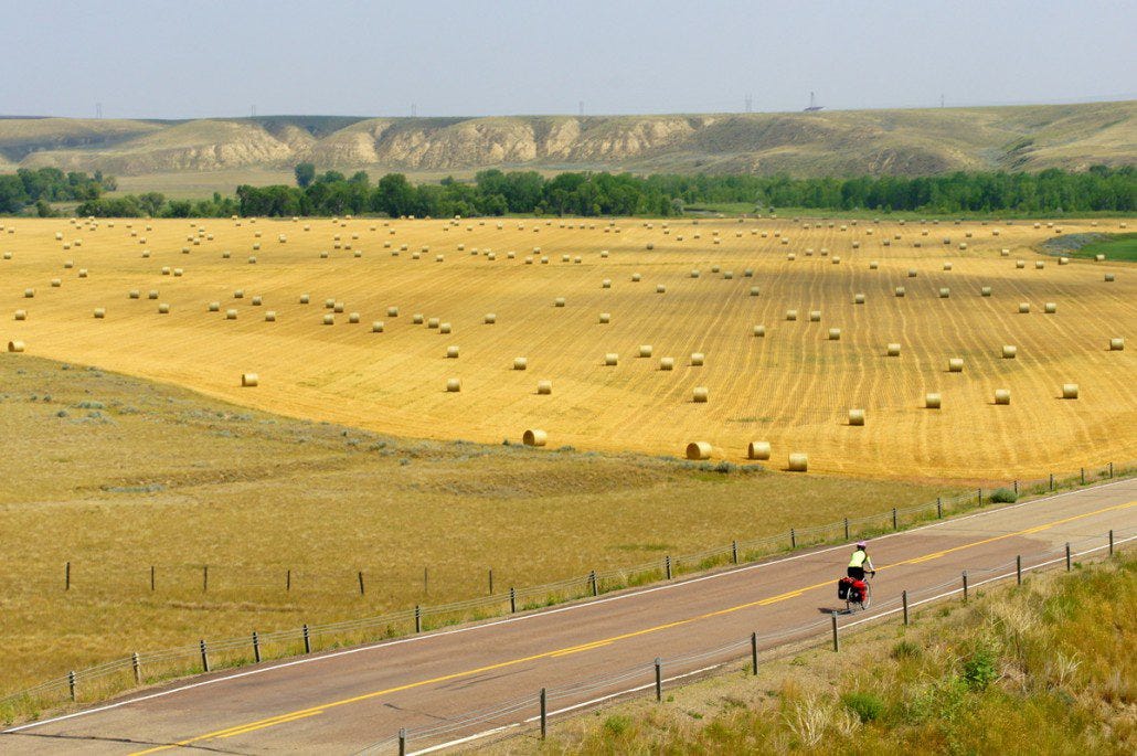 Our view for the last couple weeks: hay fields and open roads.