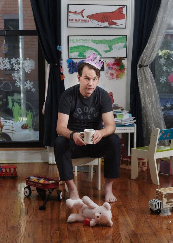 Mike Birbiglia in the Brooklyn home he shares with his wife and daughter. “The New One,” his show about parenthood, is in previews at the Cort Theater.