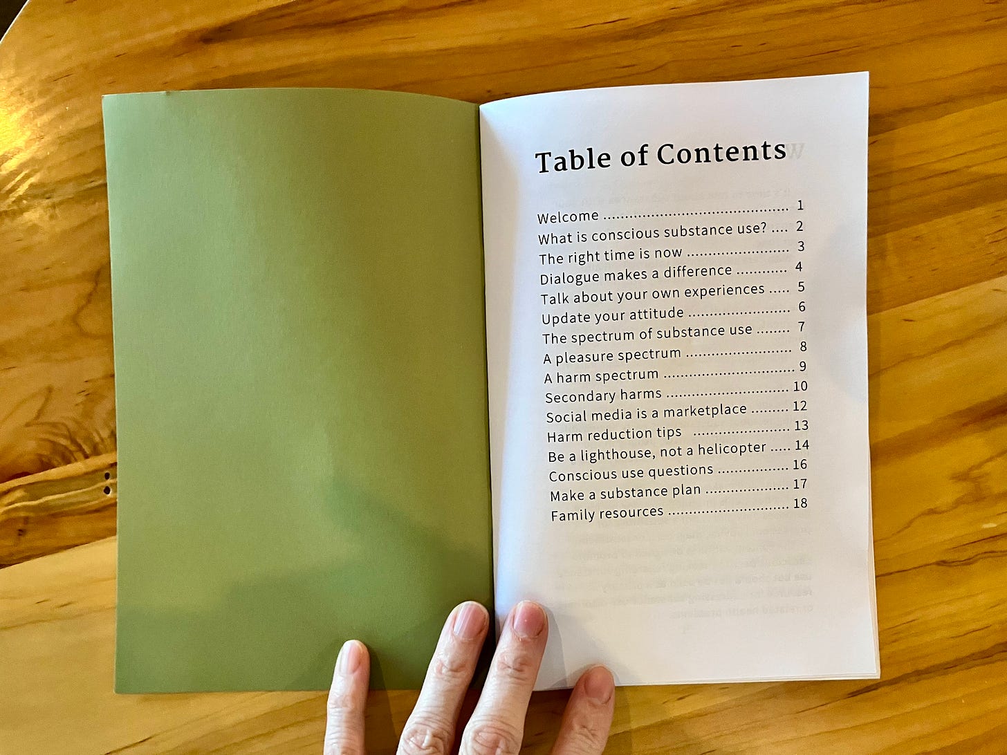 The zine's Table of Contents is shown. 