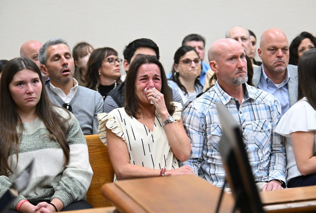 Riley's mom Allyson Phillips is seen sobbing in court at 911 calls are played.