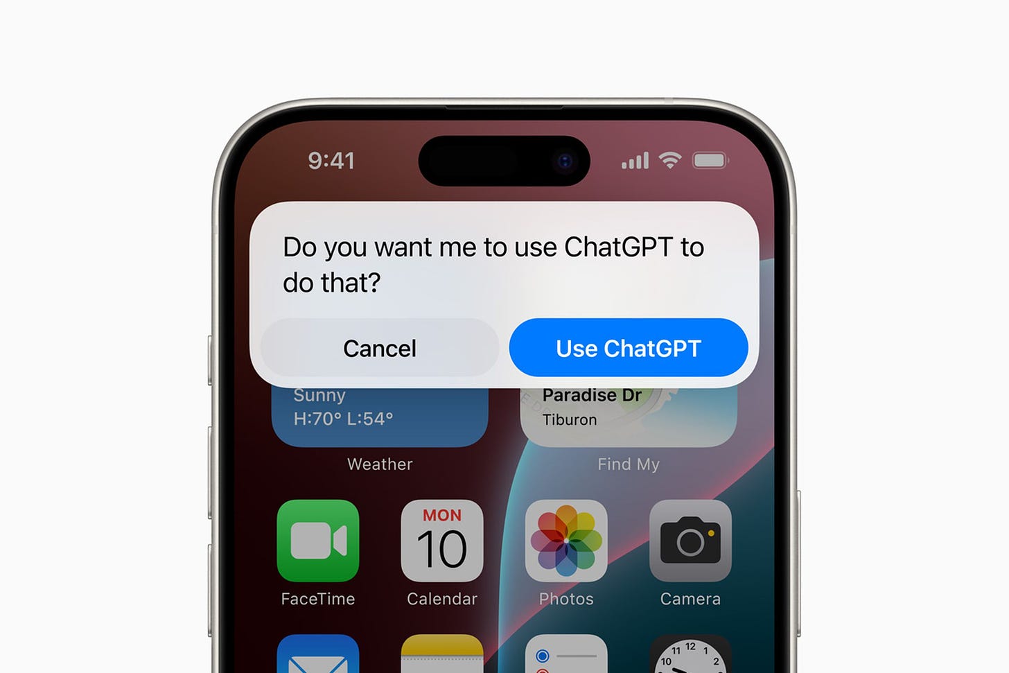 A screenshot of ChatGPT integration on iOS from WWDC 2024.