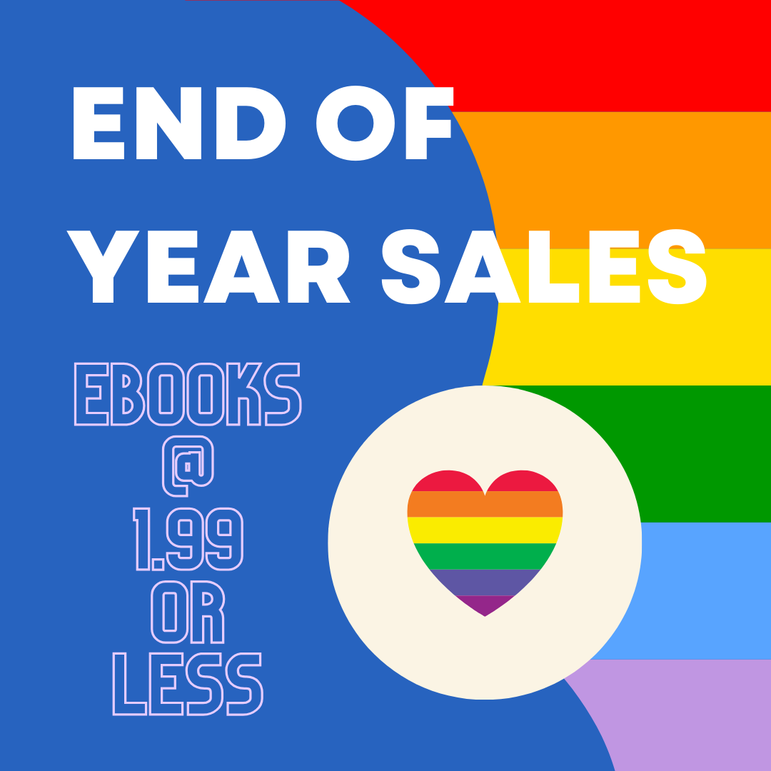 End of Year Sales Ebook @ 1.99 or Less. Background has a rainbow with a rainbow heart
