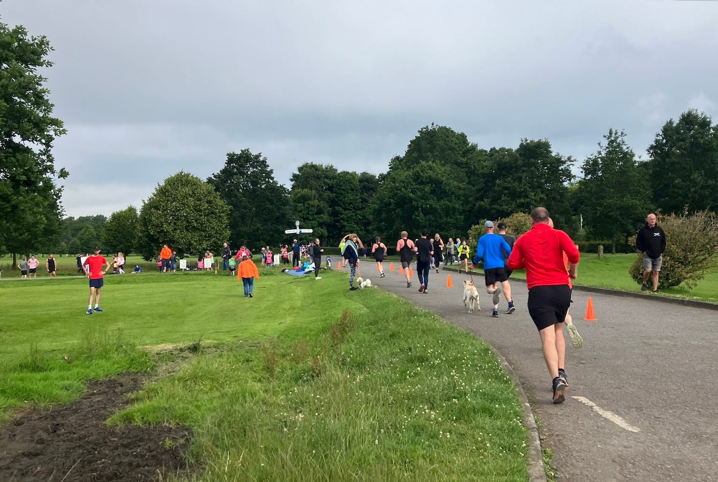 Cones divide a path with runners on either side