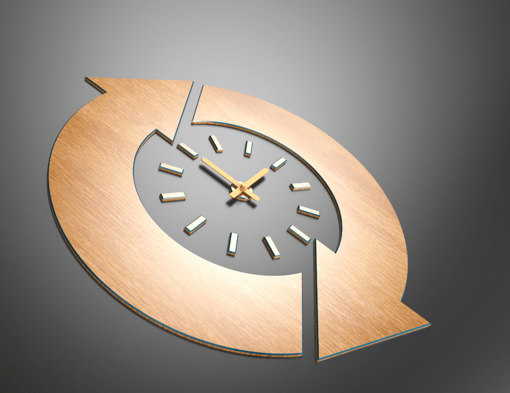 workflow concept clock in middle of circling arrows ability to be aware of energy cycles
