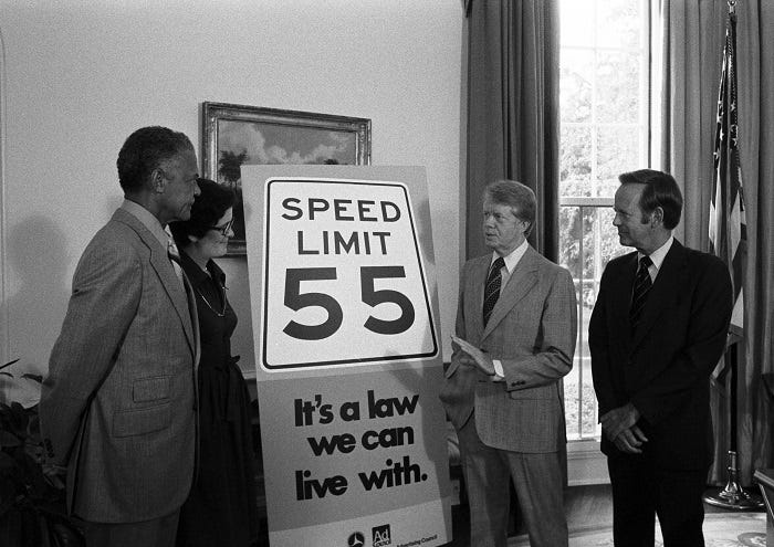 Jimmy Carter Presidential Library on Twitter: "#OTD in '77 Carter took part  in a photo-op re: the 55 MPH speed limit. Pic (NAID 176020): Carter w/ Sec.  of Transportation Brock Adams, Joan