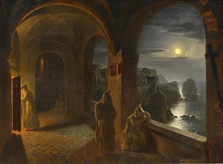 Carthusian monks in Certosa di San Giacomo on Capri, c.1823 - Franz Ludwig Catel - WikiArt.org