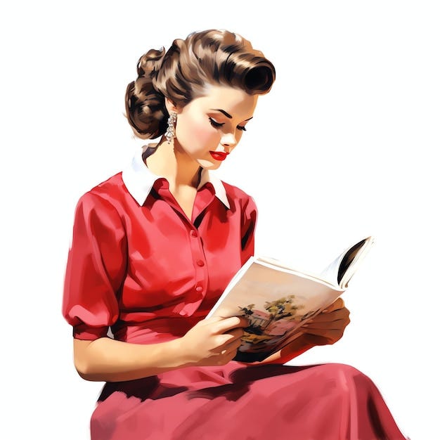 Premium Photo | Beautiful A 1950s woman reading a fashion magazine  housewife from 1950 theme illustration