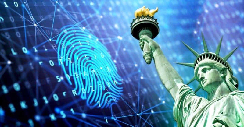 statue of liberty and digital fingerprint