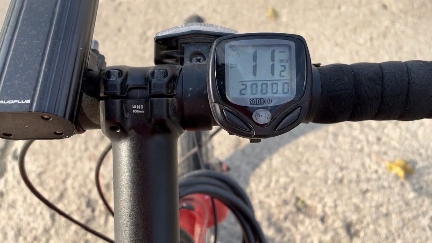 Bicycle odometer reading 2000.0 miles!
