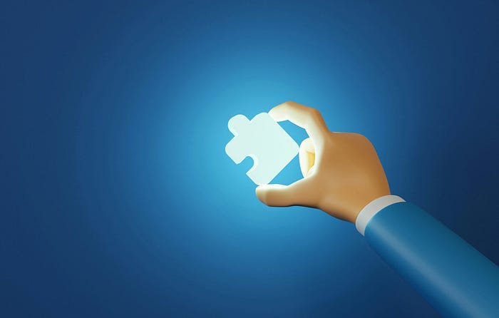 Illustration of a hand placing an illuminated puzzle piece. Illustration of a hand placing an illuminated puzzle piece.