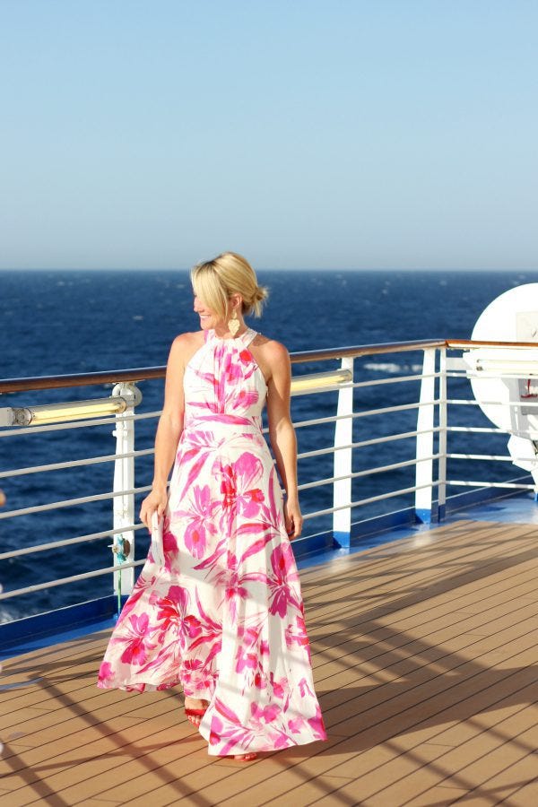 Girl in a dress on a cruise ship