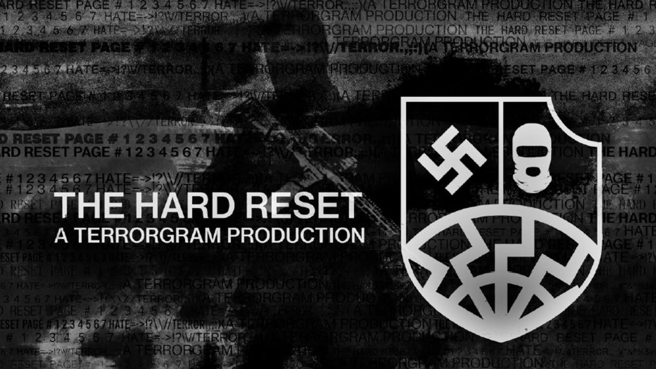 A portion of the cover of The Hard Reset, the most recent publication released by the Terrorgram Collective. A portion of the cover of The Hard Reset, the most recent publication released by the Terrorgram Collective.