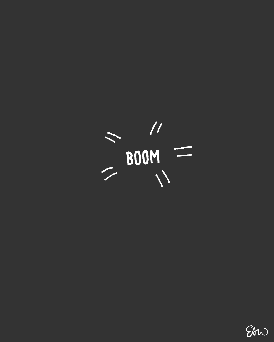 Blank panel with a black background. There is a simple starburst with the word BOOM drawn in the centre of the panel.