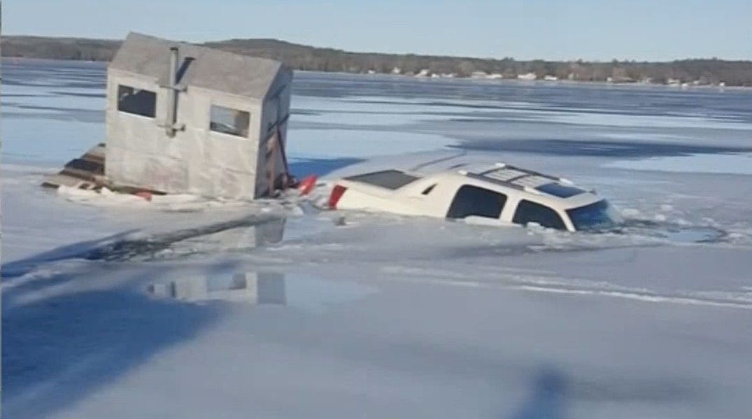 Truck, ice house fall through the ice of Lake Michigan | thv11.com