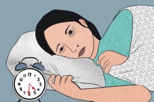 illustration of woman awake in bed
