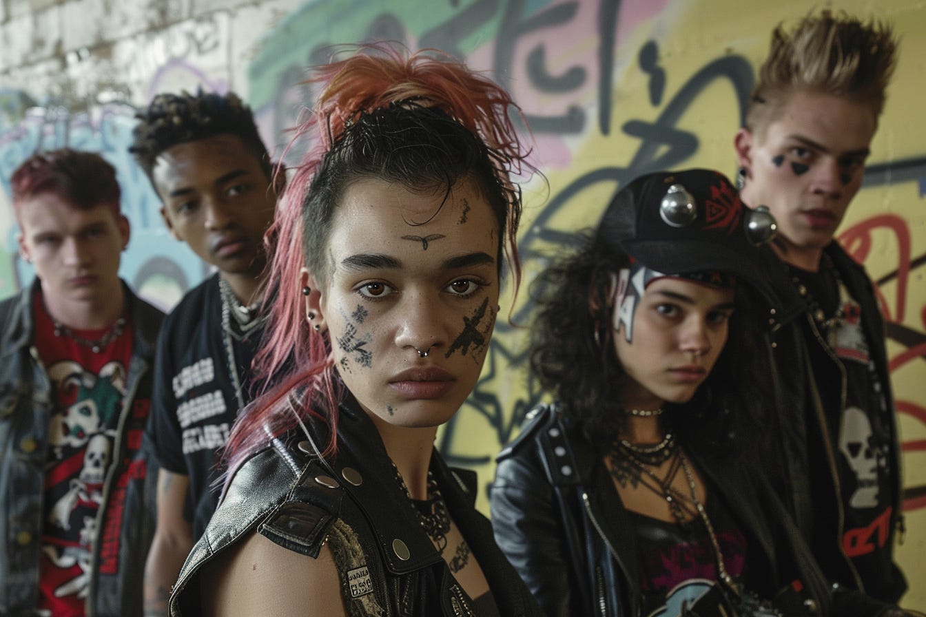 A photograph of five punks by Midjourney