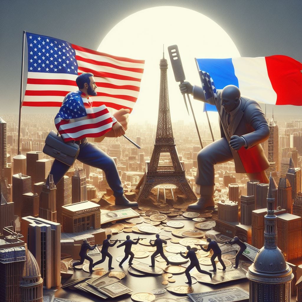 A battle between American activist investors and French banks for control of a payment company called Worldline based in Paris. Add "Worldline" in large letters and include the French flag on the image. 